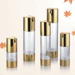 Gold Transparent Airless Cosmetic Bottles For Lotion Spray 30ml 50ml