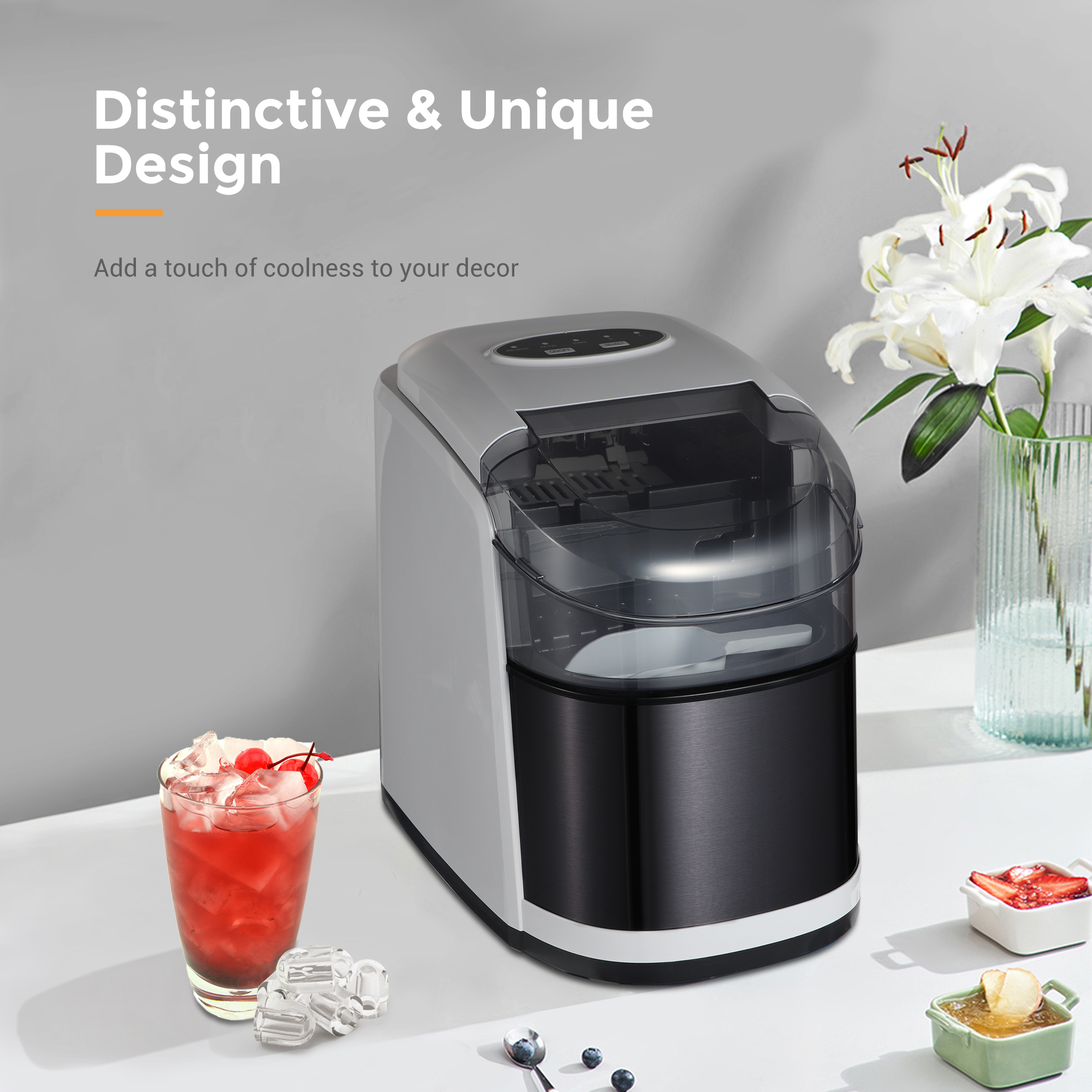 15kg Bullet Ice Making Machine Mini Small Portable Nugget Ice Machine for Business Automatic Product size 242x358x328mm