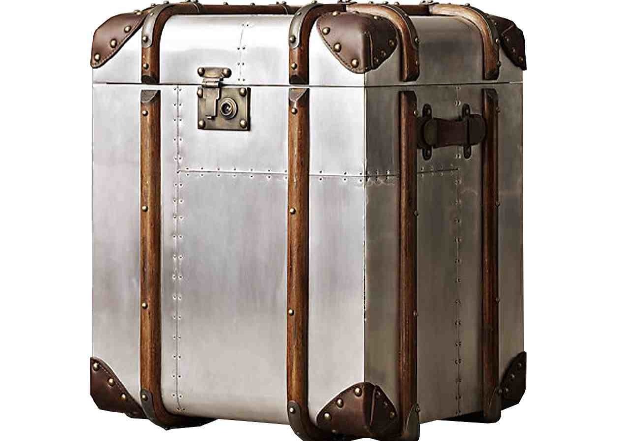Silver Alu Decorative Metal Trunks With Rattan For Living Room