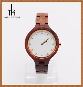 Quality Ladies Red Sandal Wooden Wrist Watch 38mm Diameter White Dial Art wholesale