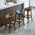 Nordic Leather Rustic Wood Bar Stools Counter Height Classic Leather Pu