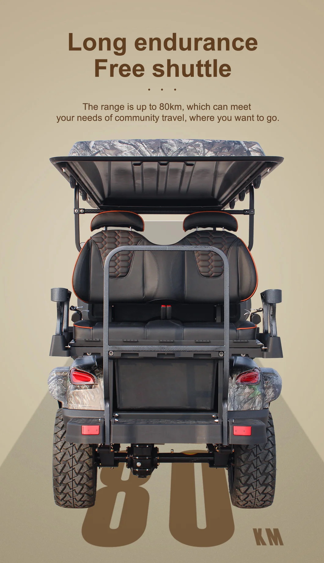 Electric Hunting Golf Cart Off Road 6 Passenger 5KW AC Motor 70-90km Driving Mileage