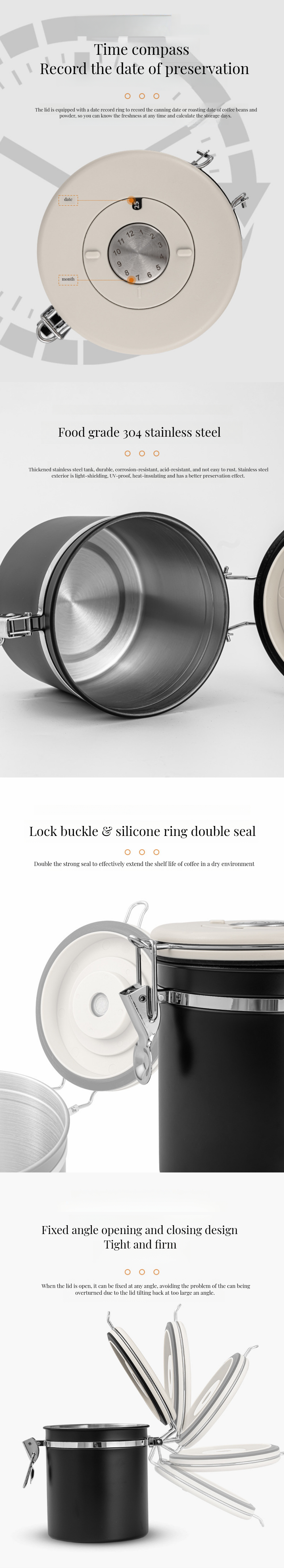 Food Storage Package Modern 304 Stainless Steel Coffee Can with Breathable Preservation