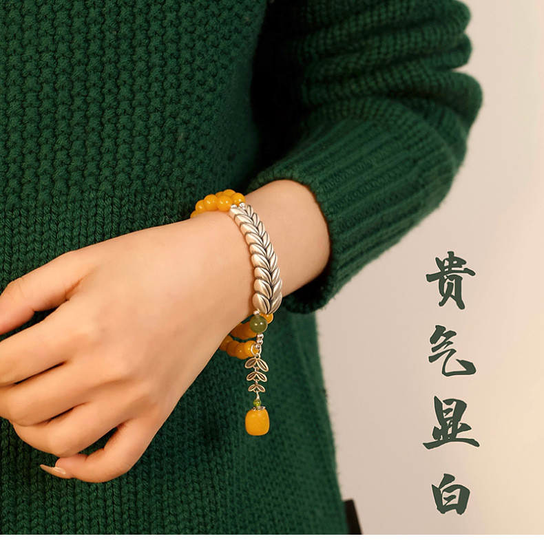 Natural Beeswax Amber Stone Bracelet for Men and Women Wholesale Natural Healing Green Dendritic Opal Bracelets Beads Loose Beads Jewelry Fengshui