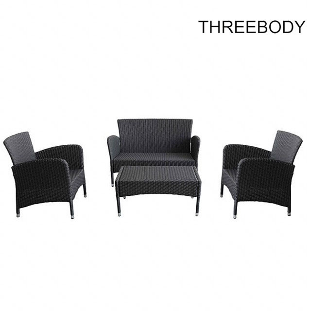 Black Modern Rattan Garden Sofa Set , All Weather Wicker Garden Furniture