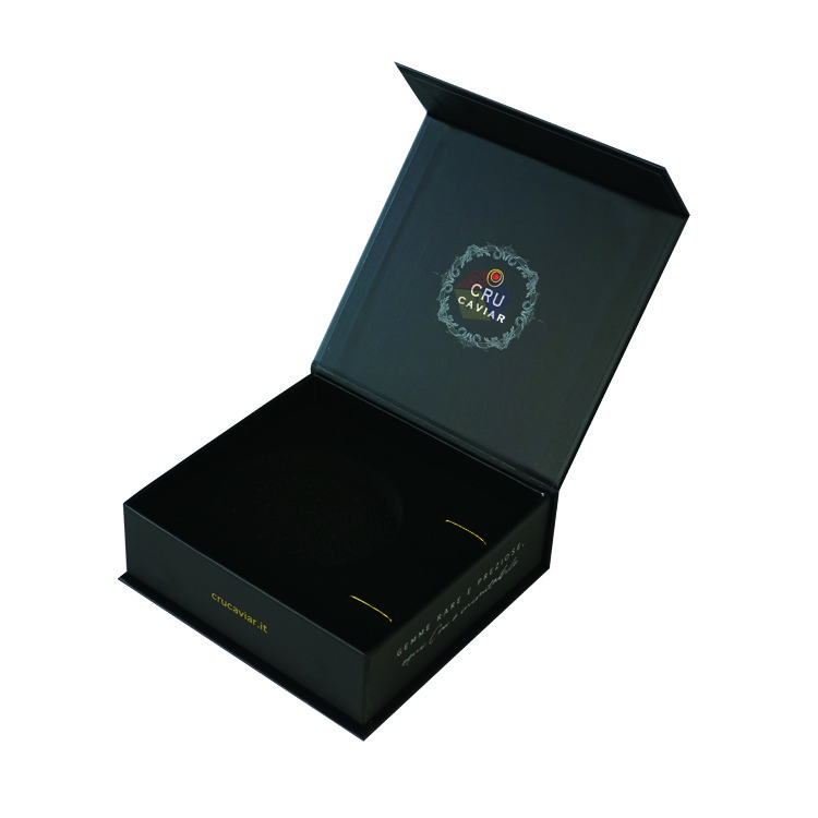 Luxury Black Magnetic Closure Custom Foil Logo Paper Caviar Gift Box Packaging With Foam Insert