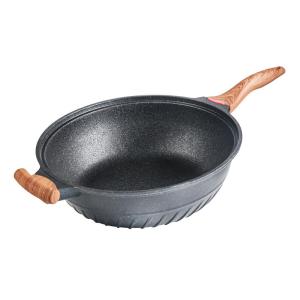Quality Velosan Modern 32cm Frying Pan Kitchen Wok Pan BSCI With Wooden Handle wholesale