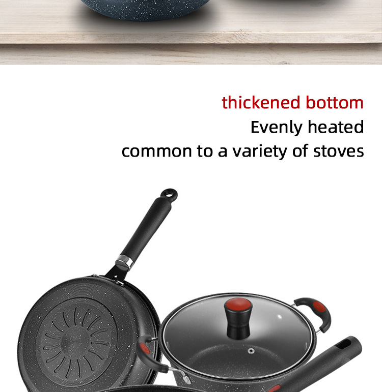 Black Flat Bottom Cooking Frying Non Stick Cast Iron Cooking Set