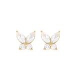 Classic Style 925 Sterling Silver Gold Plated Cubic Zirconia Butterfly Stud