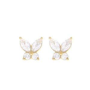 Quality Classic Style 925 Sterling Silver Gold Plated Cubic Zirconia Butterfly Stud Earrings wholesale
