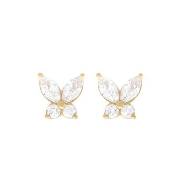 Classic Style 925 Sterling Silver Gold Plated Cubic Zirconia Butterfly Stud