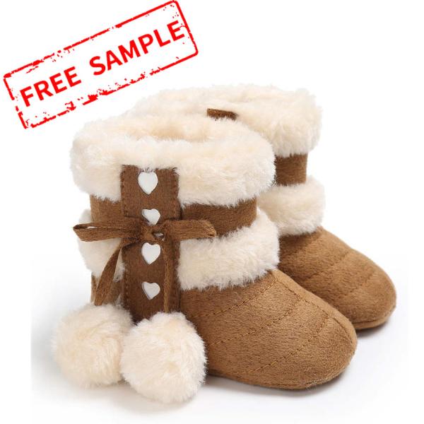 Free sample cotton fluff ball rubber sole anti-slip indoor booties 0-2 years boy