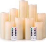 LED Candle Set Of 9 Remote Control With Battery Operated Real Wax Pillar