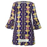 flower and phoenix patterns printed women fashion short dress with puff sleeve