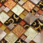 Factory direct glass mix metal mosaic puzzle pattern for interior decoration
