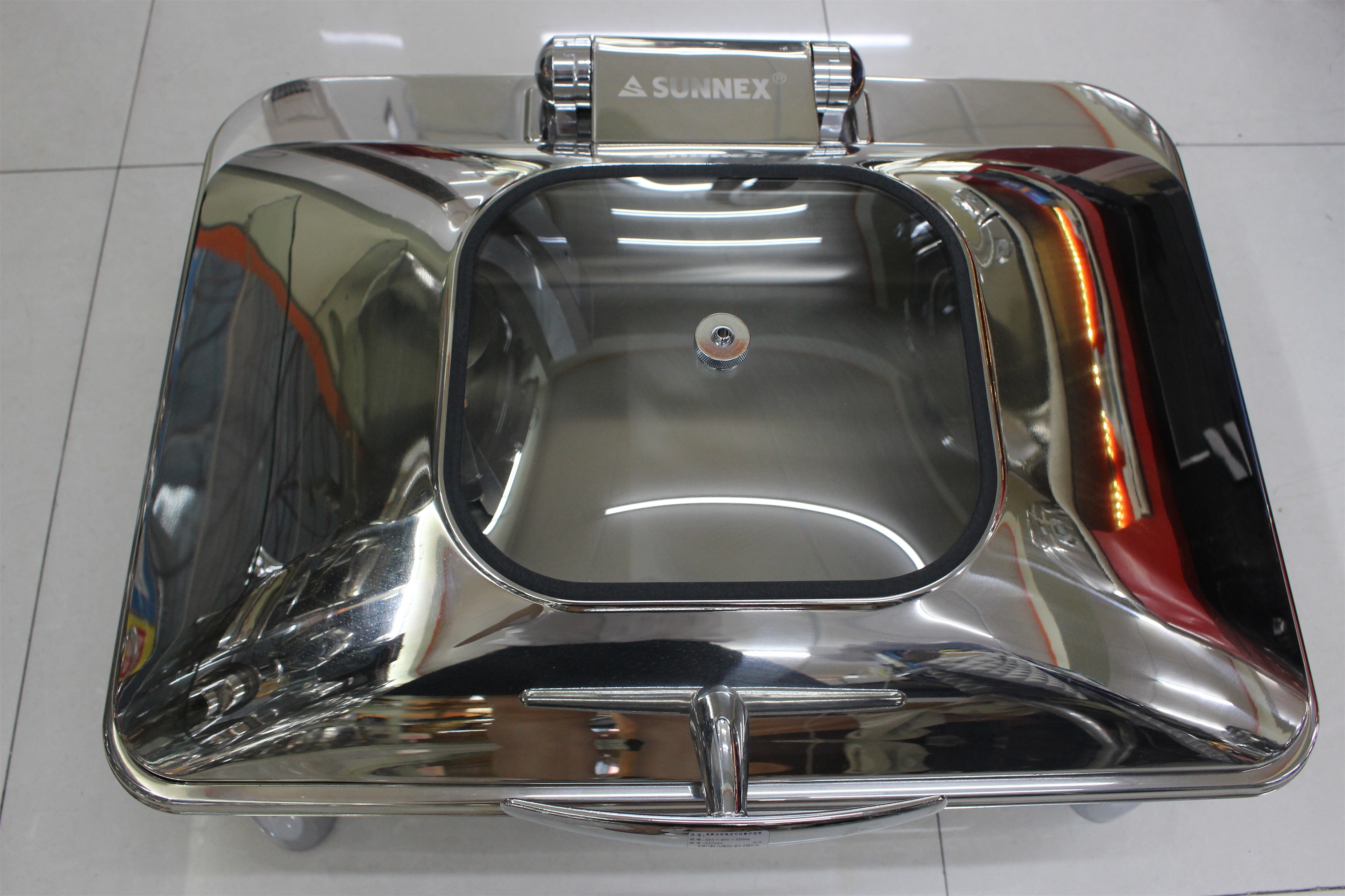 Rectangular Stainless Steel Cookwares with Glass Window Mechanical Hinge Lid / Hydraulic Induction Chafing Dish