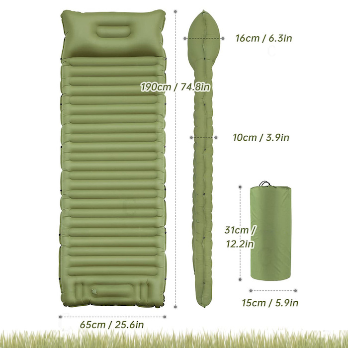 40D Nylon TPU Inflatable Mountain Sleeping Bags Built In Foot Pump Portable Air Mattress