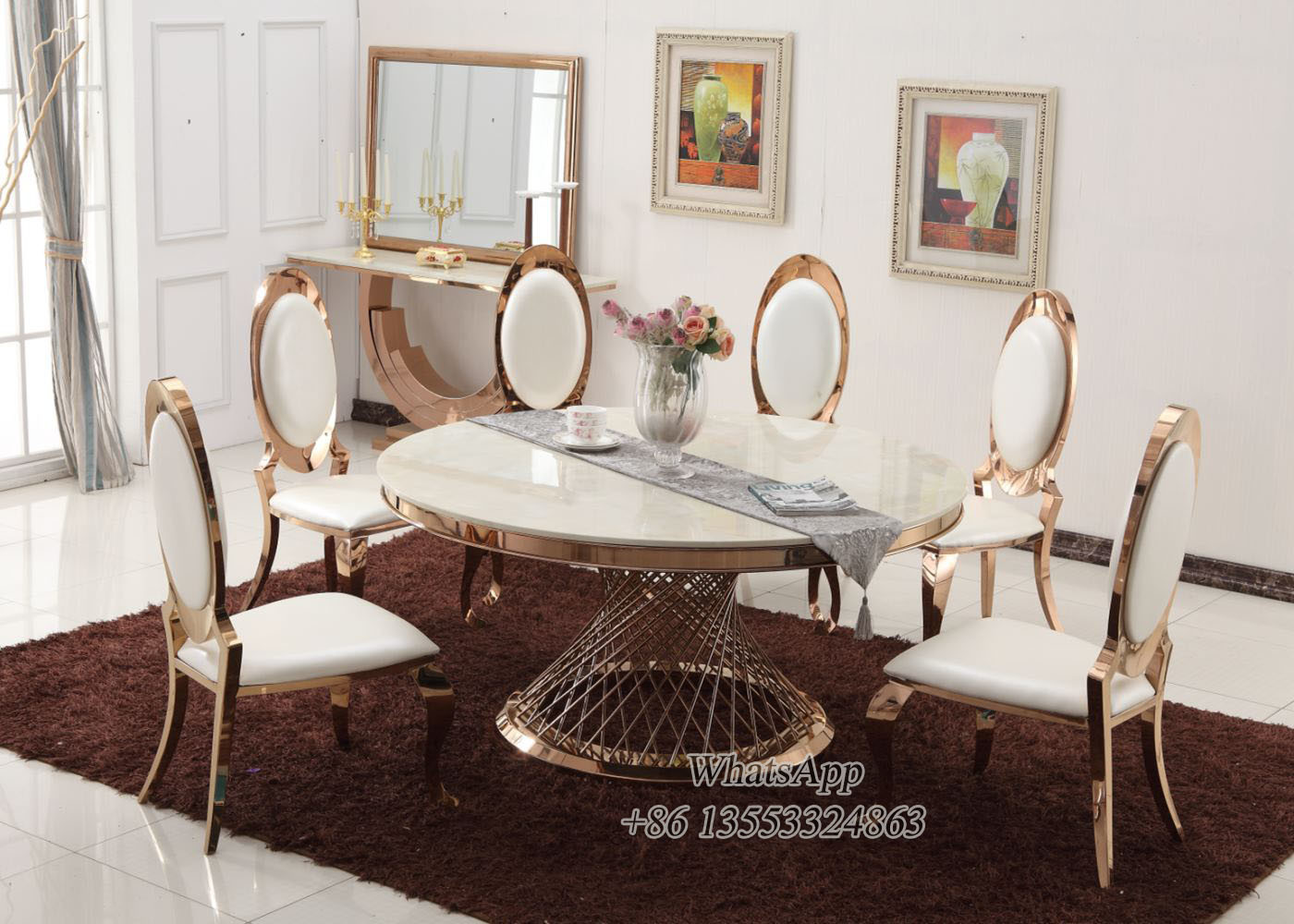 Luxury Gold Stainless Steel Dining Table with Chair For Sale (YS-4)