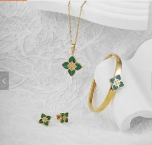 Quality MINTER 3 Pcs Lucky Four-Leaf Clover Jewelry Shine Diamond Gold-Plated Necklace Earrings Bracelet wholesale
