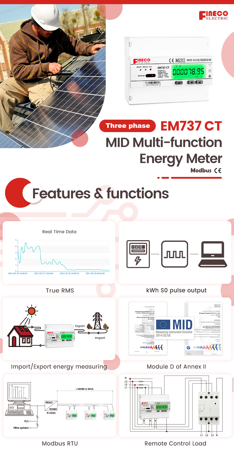 Forward MID approved EM737 CT 3*230/400V 1.5 6 A smart electric sub meter