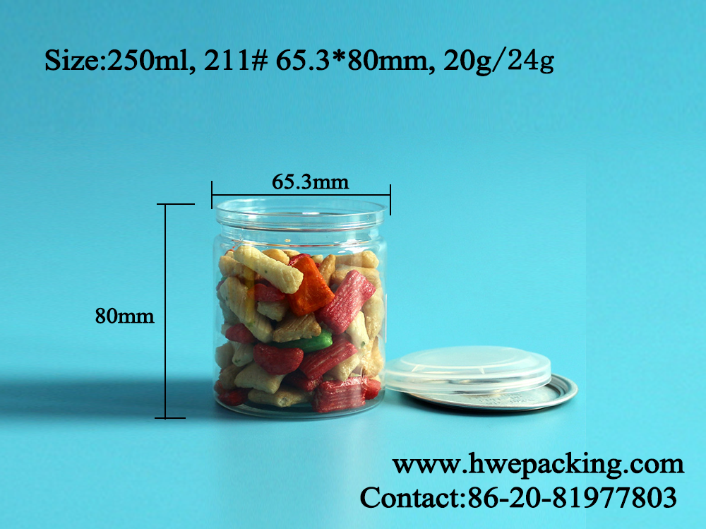 250ml 211 8.5oz Clear Plastic Cans Bright Dried Pork Beef Jerky Packaging