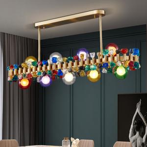 Quality Rectangle color crystal chandelier for dining room kitchen island post modern lighting(WH-MI-323) wholesale