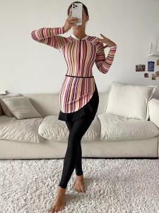 Quality Conservative Muslimah Swim Wear Dubai Arab Islamic Bathing Suit Striped Long Sleeved wholesale