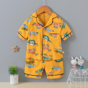 Quality Cartoon Children Matching Button Up Pajamas Lapel Short Sleeve Animal Pajama Set wholesale