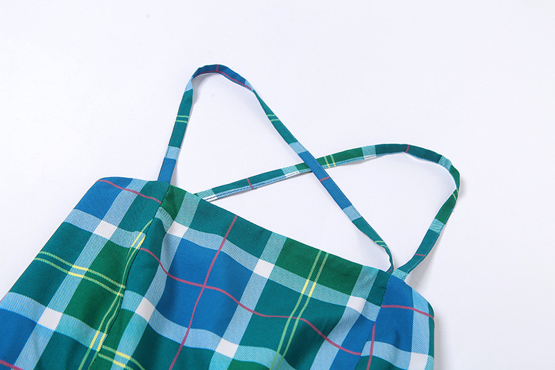 Lattice Vest Ladies Camisole Tank Tops , Open Back Strappy Blue Plaid Tank Top