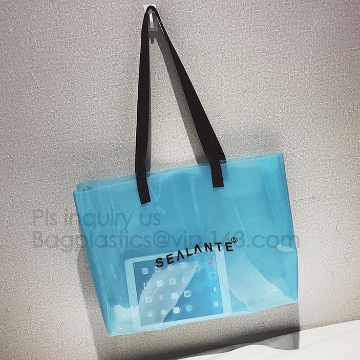 Semi-clear Tote Bags Stripe PVC Shoulder Bag with Pouch, PVC PU Trendy Handbag Shoulder Bag Beach Bag, PVC shoulder bag