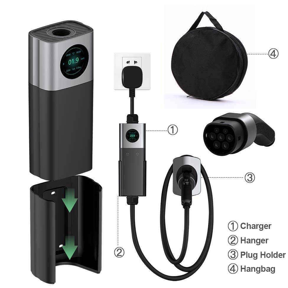 Portable IP 66 8A 10A 16A 32A 40A EV Charger with Adjustable Design and Free Installation