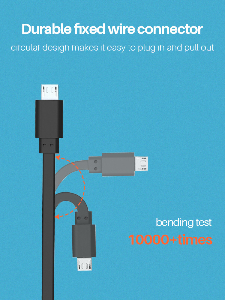1M 2.4A Micro USB Data Transfer Cable Flat USB Charging Cable