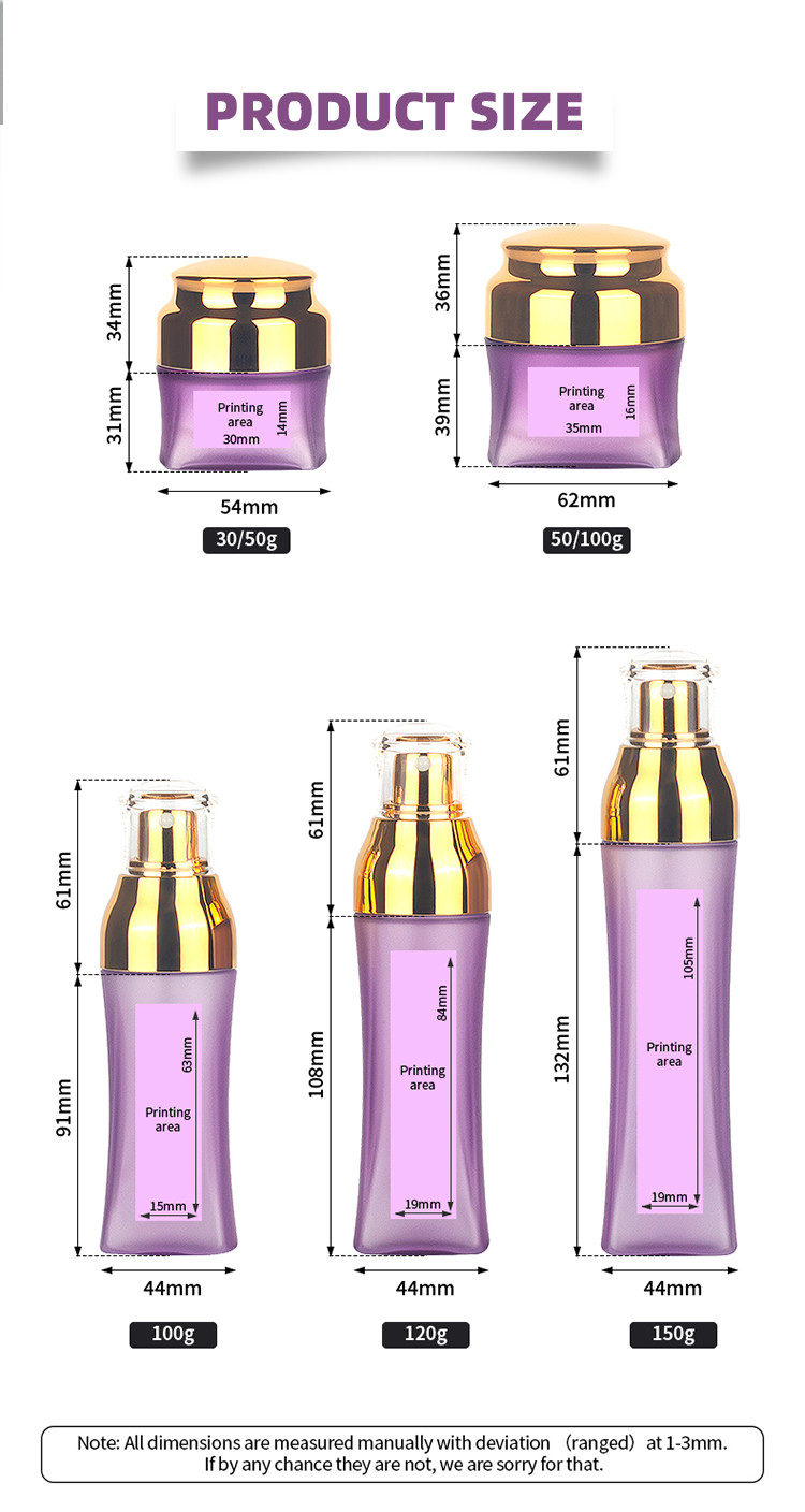 Fashion Purple PET Cosmetic Packaging Bottles 100g Spray Cream Jars