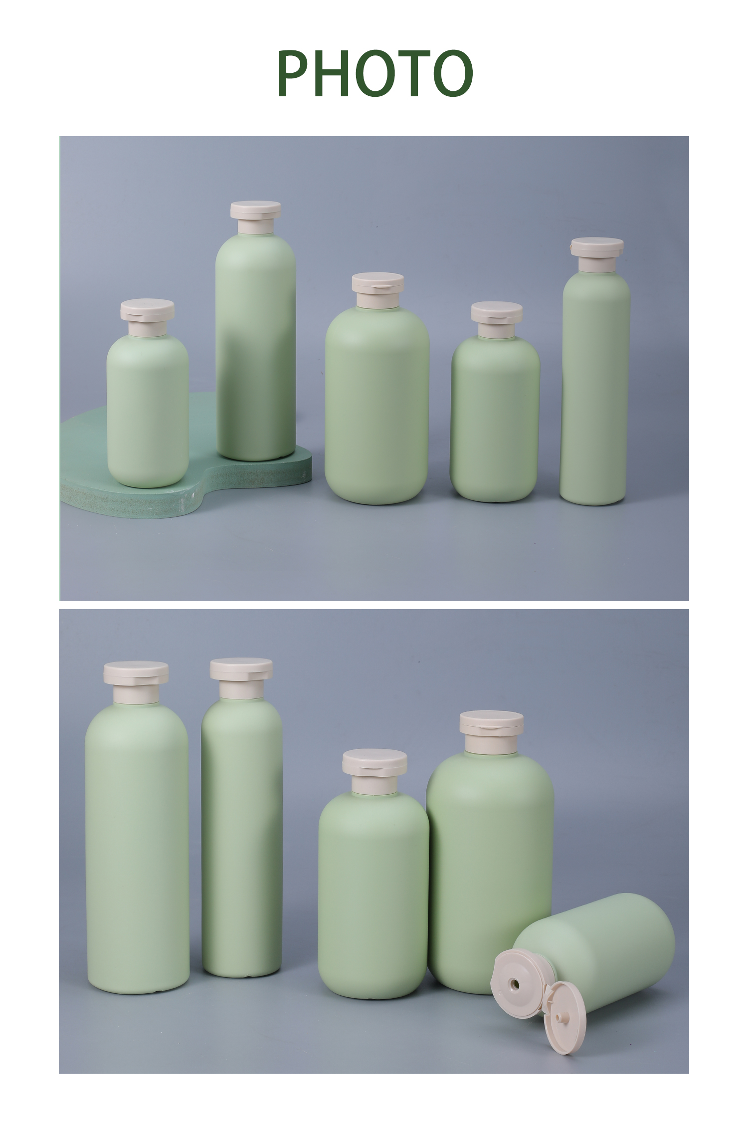 Flip Top Cap Pump Packaging for Cosmetic Skincare in Avocado Green Empty Squeeze Bottle