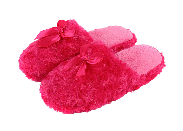 Luxury Plush Disposable Hotel Slippers Bright Red Color For Home