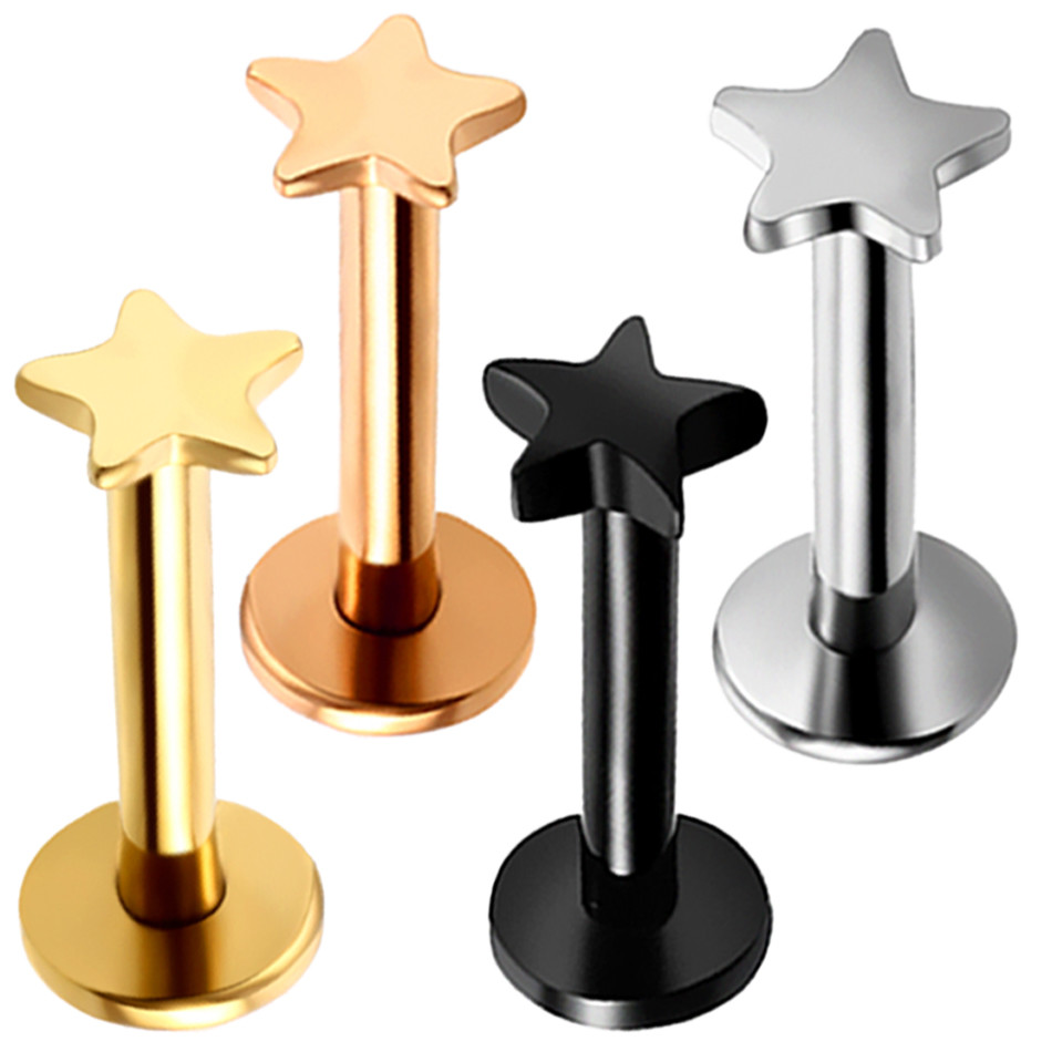 High quality gold plated star heart shaped lip labret stud piercing jewelry
