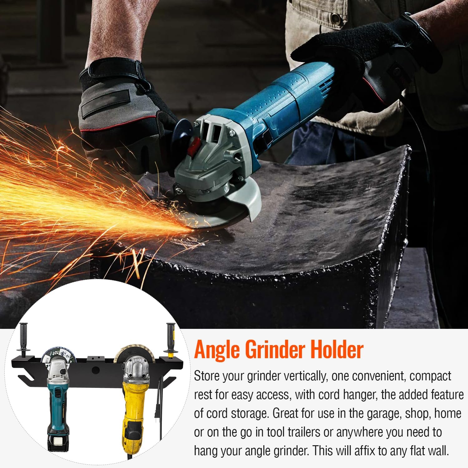 Multi-Purpose Wall Mount Grinder Stand with Cord Hanger and Tool Stand Storage Rack Holder