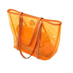 Quality Transparent Ladies Tote Bags Clear PVC Handbags , Orange / Red / Blue wholesale