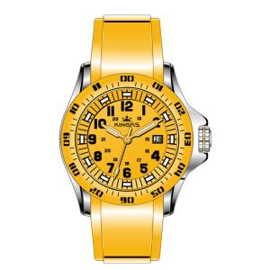 Quality Yellow Silicone Rubber Wristband Watch Men Stainless Steel Analog Dial wholesale