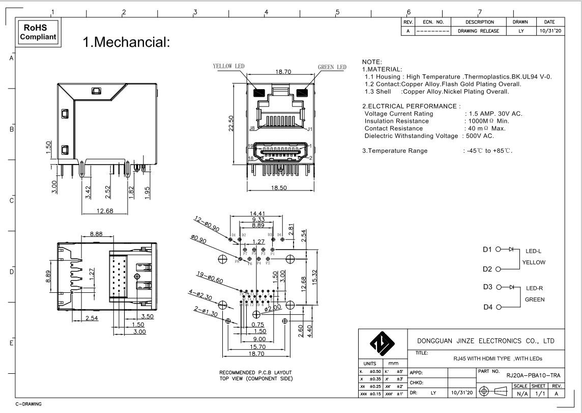 Integrated Shielded RJ45 Connector Modular Jack Ethernet HDMI Combo