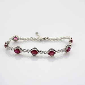 Quality Sterling Silver Link 5x7mm Created Ruby Cubic Zircon Tennis Bracelet (H08RED) wholesale