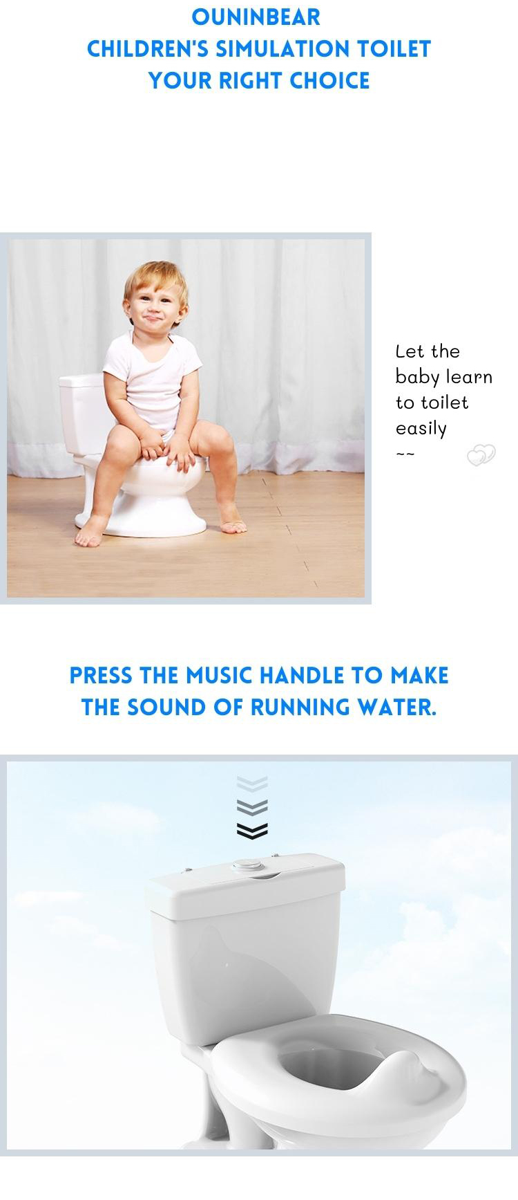 Childrens Simulation White Blue Pink Solid Baby Training Potty with Flushing Sound