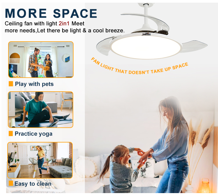 Space Saving Invisible LED Ceiling Fan Light with Retractable Blades in Mordern Style