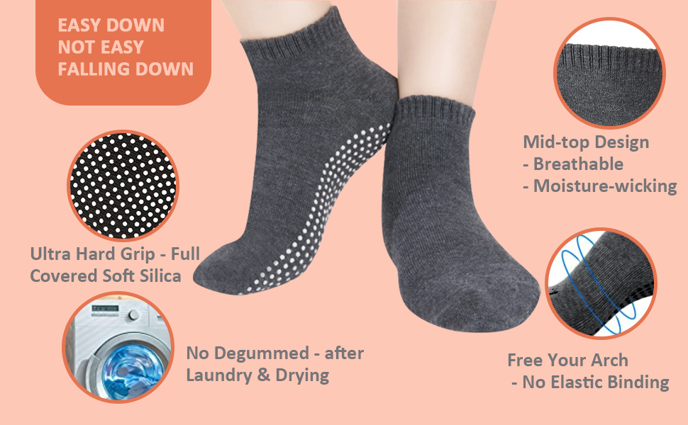 Diabetic Adults Men Women 4 Pairs Unisex Grip Socks for Yoga Home Workout Barre Pilates Hospital Non Slip