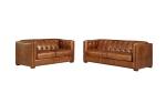 Comfortable Tan Brown Leather Couch , Genuine Leather Couch Set Solid Wood Legs