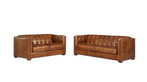 Quality Comfortable Tan Brown Leather Couch , Genuine Leather Couch Set Solid Wood Legs wholesale
