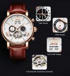 KINYUED J017-1 White Dial Gold Case Leather Strap Complete Calendar Skeleton