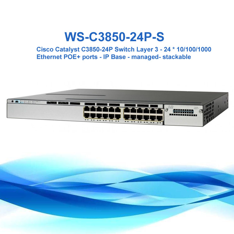 POE Network Cisco Catalyst 3850 Switch WS-C3850-24P-S With IP Base 24 Port