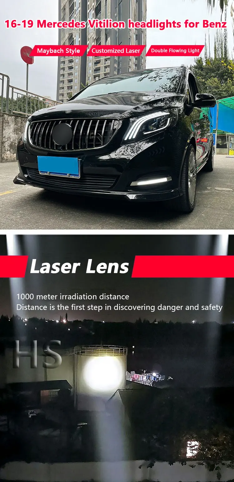 Headlight Assembly For Mercedes Benz VITO V Class 2016-2020 Retrofit Maybach DRL LED Light Yellow Flow Turn V260