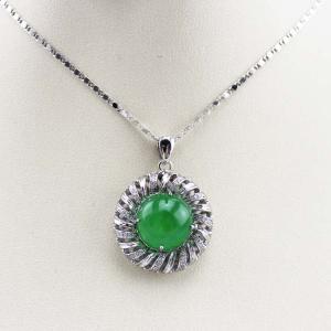 Quality 925 Silver Green Chalcedony Cubic Zirocnia Enhancer Pendant Necklace (P19) wholesale